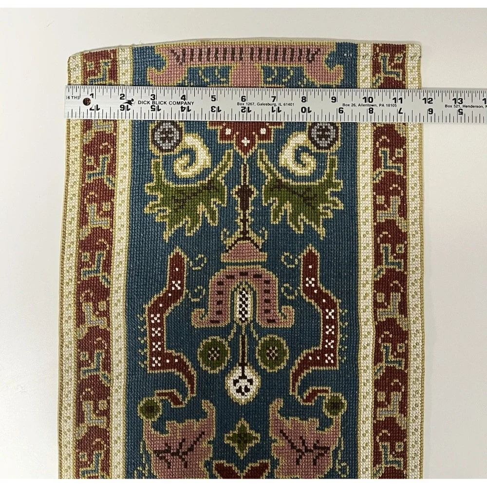 Hand Embroidered Floral Table Runner‎ Tapestry Eastern European Turkish Blue Red